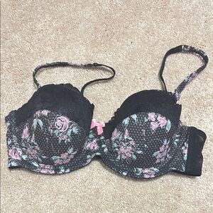 Women's Floral Black & Pink Lace Bra